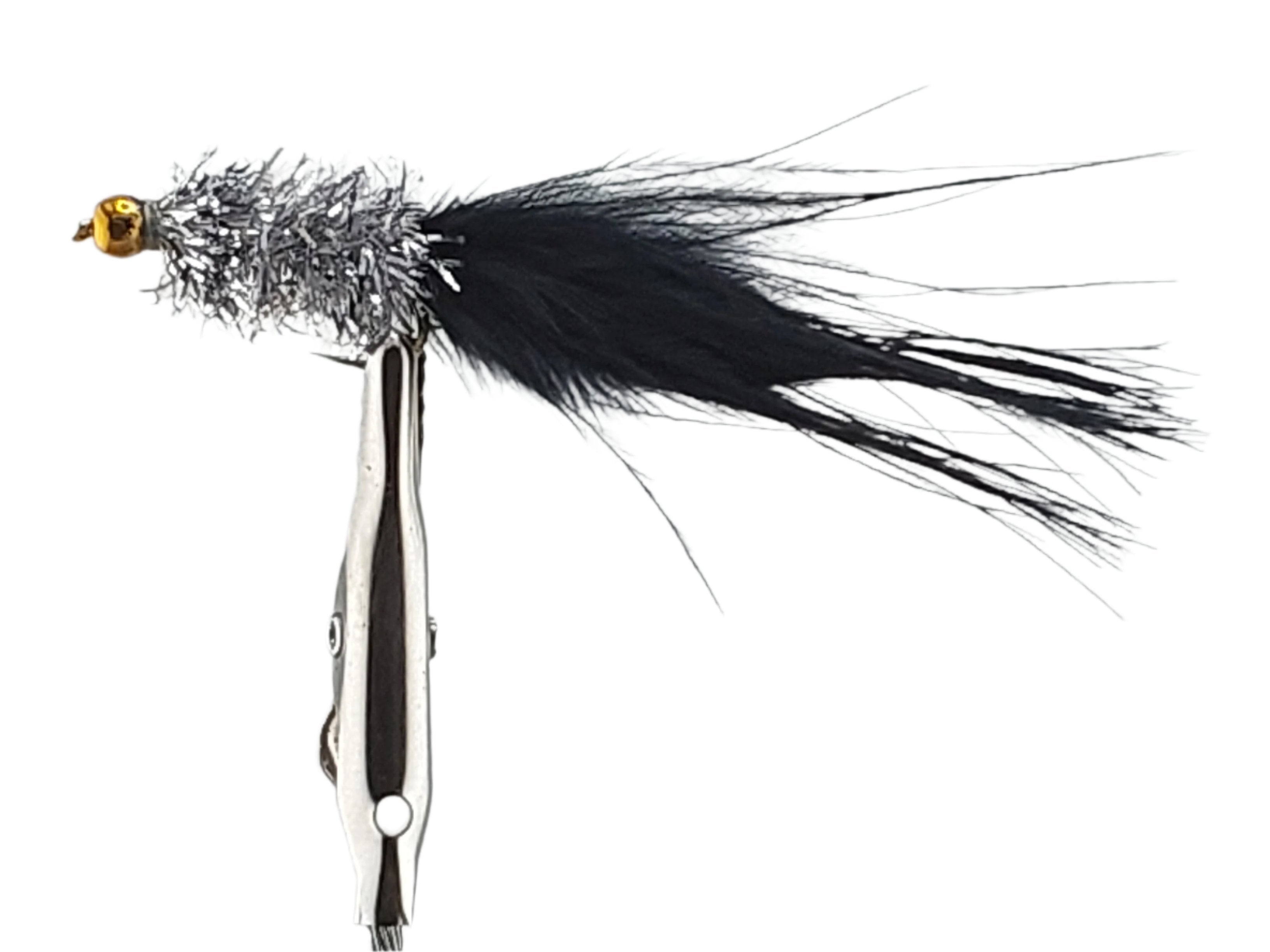 SKB Humongous fishing fly, tied on durable hooks with natural materials for lifelike, enticing presentation.